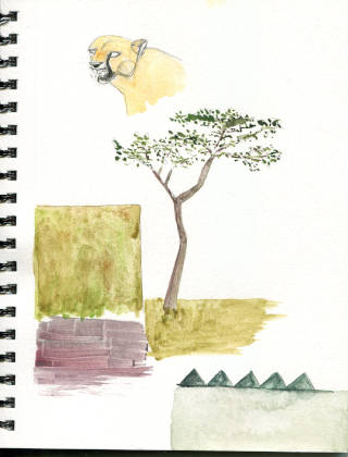 cheetah, tree, and abstract watercolor rubs